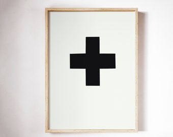 Swiss Cross Printable | Nordic Minimalist Modern Wall Art | Abstract Black and White | Scandinavian art, Black Cross, Instant Download | 561