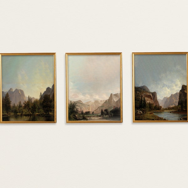 Vintage Yosemite National Park Oil Paintings | Cathedral Rocks | Yosemite Valley | Gates of the Yosemite | Set of 3 Printable