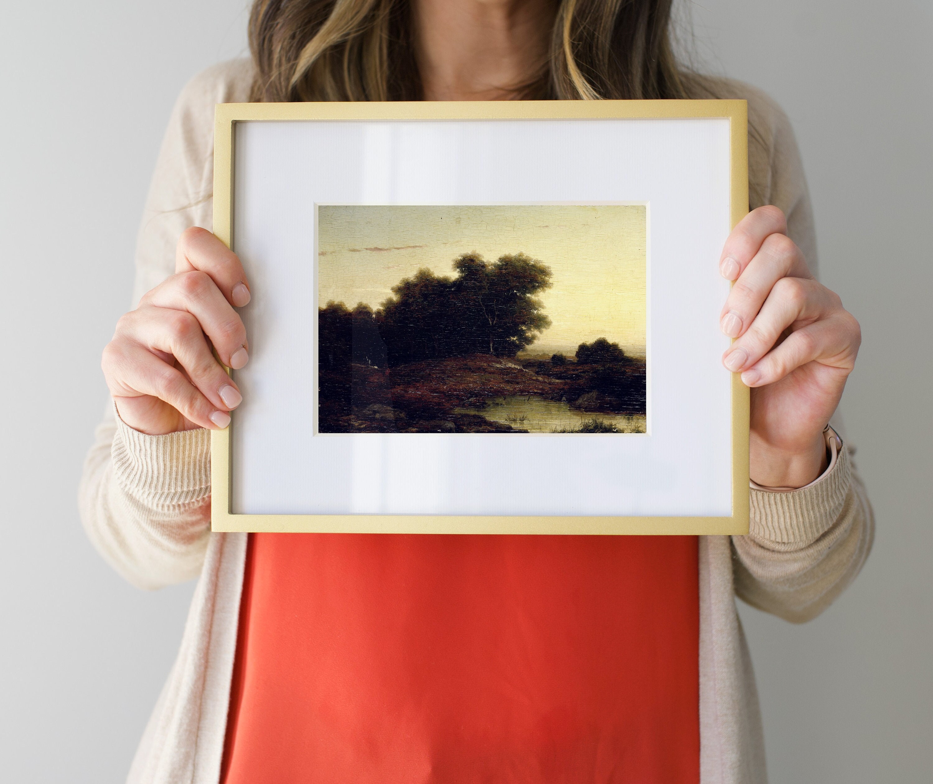 Oil Painting Landscape Trees Woodland | Rustic Forest by Lake Vintage Print | Printable Digital Art | 257