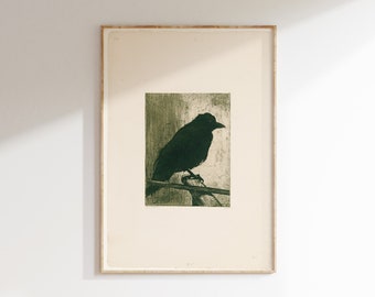 Printable Black Crow Wall Art | Halloween Printable | Bird Print | Vintage Halloween Decor | 624