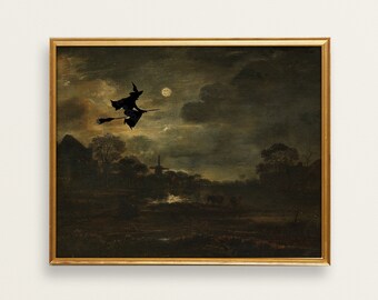 Witch Halloween Printable | Antique Oil Painting | Printable Wall Art | Halloween Decor | 644