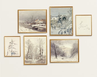Winter Prints Gallery Wall | Vintage Holiday Art Set | Holiday Decor | Snow Scenes | Vintage Prints | Winter Wonderland Printable