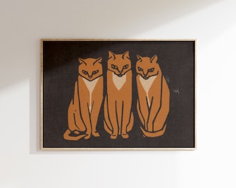 Orange Cat Art | Halloween Wall Art Printable | Vintage Halloween Decor | 614
