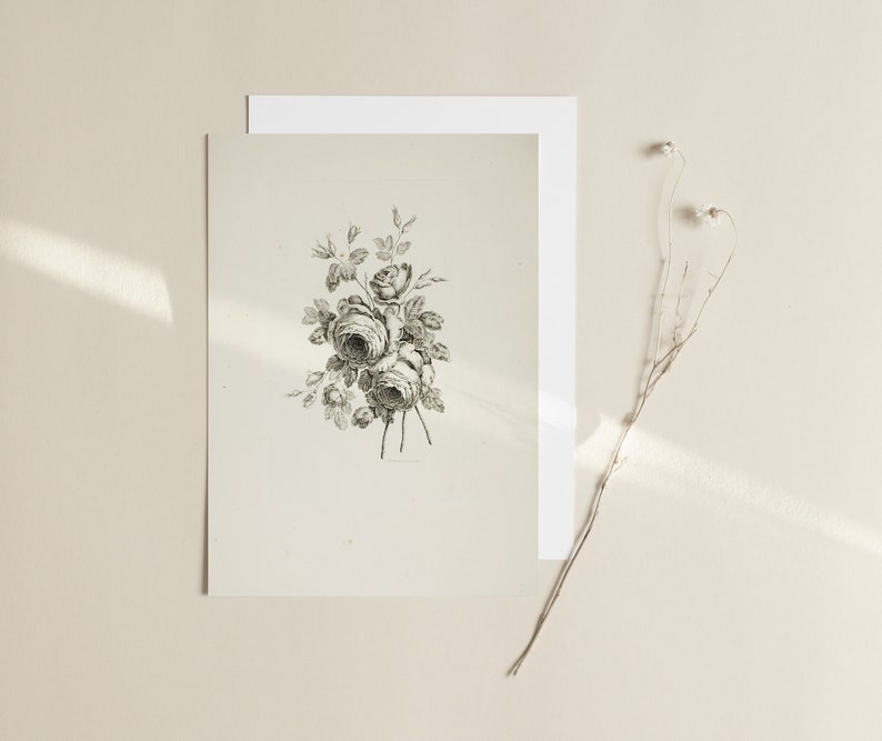 Rose Drawing | Coquette Room Decor | Bouquet with Roses | Floral Sketch | Vintage Flower Print | 1700s Art | Instant Download | 284 image 5