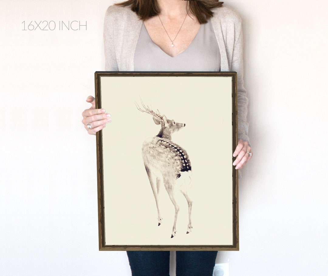 Deer Print | Vintage Print | Neutral, Rustic Holiday Decor | Digital ...