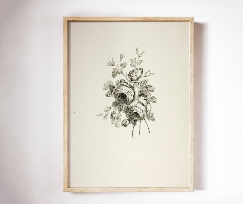 Rose Drawing | Coquette Room Decor | Bouquet with Roses | Floral Sketch | Vintage Flower Print | 1700s Art | Instant Download | 284 image 8