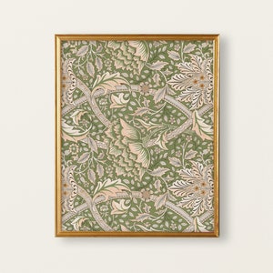 Pu&ograve; includere: Una stampa incorniciata con un motivo floreale verde e rosa. Il motivo presenta dettagli intricati e un design ripetitivo.