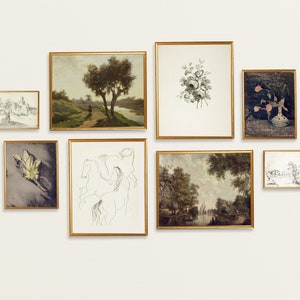 Gallery Wall Set, Sage Green Wall Art, Vintage Art Prints, Antique Oil Painting, Vintage Sketch Art, Neutral Gallery Wall, Printable