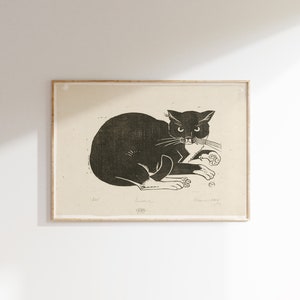 Black Cat Print | Halloween Wall Art Printable | Vintage Halloween Decor | 623