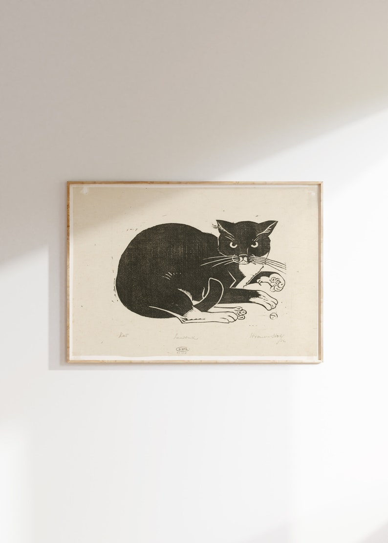 Schwarze Katze Halloween Wandkunst zum Ausdrucken Vintage Halloween Dekor 623 Bild 1