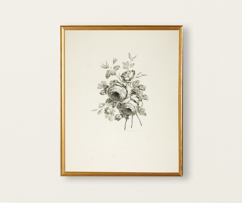 Rose Drawing | Coquette Room Decor | Bouquet with Roses | Floral Sketch | Vintage Flower Print | 1700s Art | Instant Download | 284 image 2