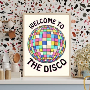 Welcome to the Disco - Funky, Modern, Colorful digital art print, wall hanging, digital download, kitchen, bathroom, bedroom art