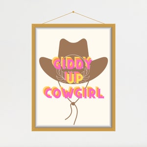 Retro Rainbow Neon Giddy Up Cowgirl Wall Art - Digital Download, Printable, Housewarming, City, Wall decor, Cowboy, Howdy