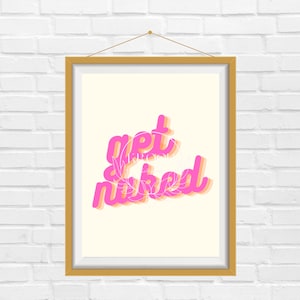 Get Naked Retro Pink and Orange Art Print - Digital Download, Printable Wall Art, Bathroom, Bath, Wall Art