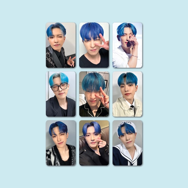 Hongjoong Bias Set 4 • Blue Hair • ATEEZ Fanmade Photocards • Perfect Gift for ATINY Friends, Mom, Daughter • Matte • Double-sided