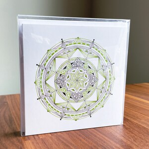 Set di 5 biglietti unici Mandala disegnati a mano - Blank Inside - w / Buste - Grande regalo! VERDE
