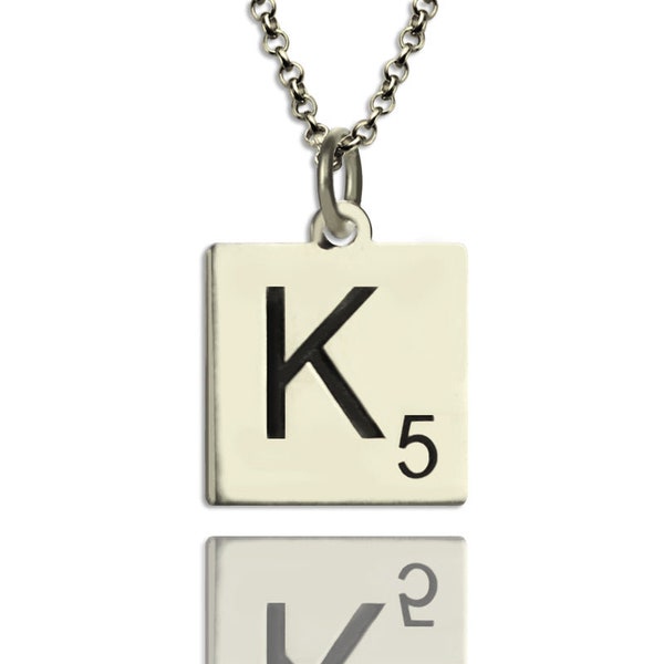 Scrabble Initial Letter Necklace Sterling Silver, Scrabble game lover and enthusiast name necklace, scrabble player gift for her and him
