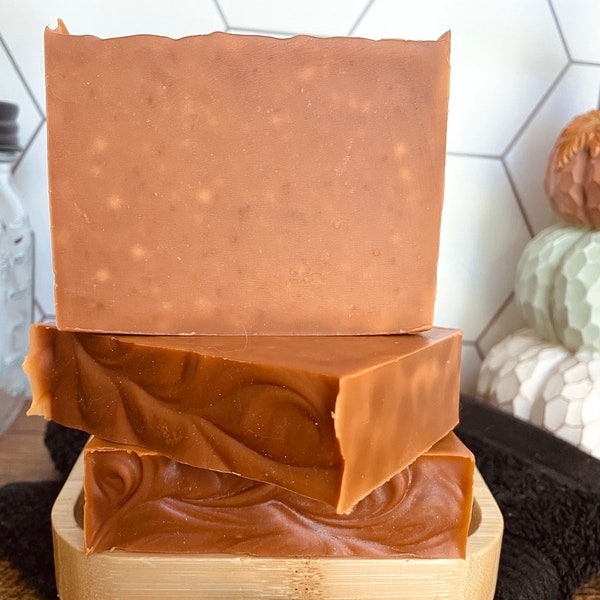Carrot Cake Soap Bar, vegan skincare for women, palm oil free beauty, freshly baked scented soap, orange brown soap, gourmand gifts for