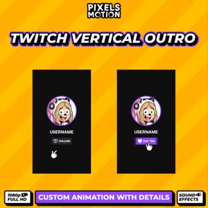 Custom Animated Twitch Vertical Outro Button Overlay with integrated special effects to enhance your channel. v1