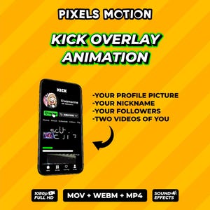 Custom Animated Kick Follow Button Overlay, Social Media Lower Third Overlay (Digital Download) phone