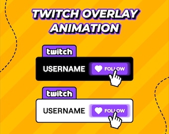 カスタム Twitch フォローボタンアニメーション | ソーシャルメディア ロワーサードオーバーレイ | スタイル 3 (デジタルダウンロード)