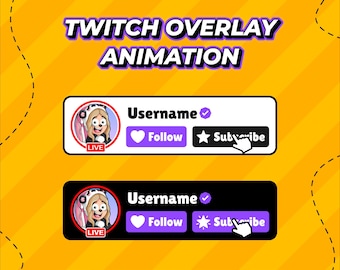 カスタム Twitch フォローボタンアニメーション | ソーシャルメディア ロワーサードオーバーレイ (デジタルダウンロード)