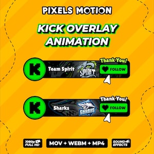 Custom Animated Kick Follow Button Overlay, Social Media Lower Third Overlay (Digital Download) v1