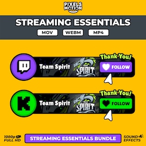 Custom Animated Twitch and Kick Follow and Subscribe Button Overlay with integrated special effects to enhance your channel.