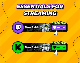 Custom Kick and Twitch Follow Button Animation | Social Media Lower Third Overlay | Package (Digital Download)