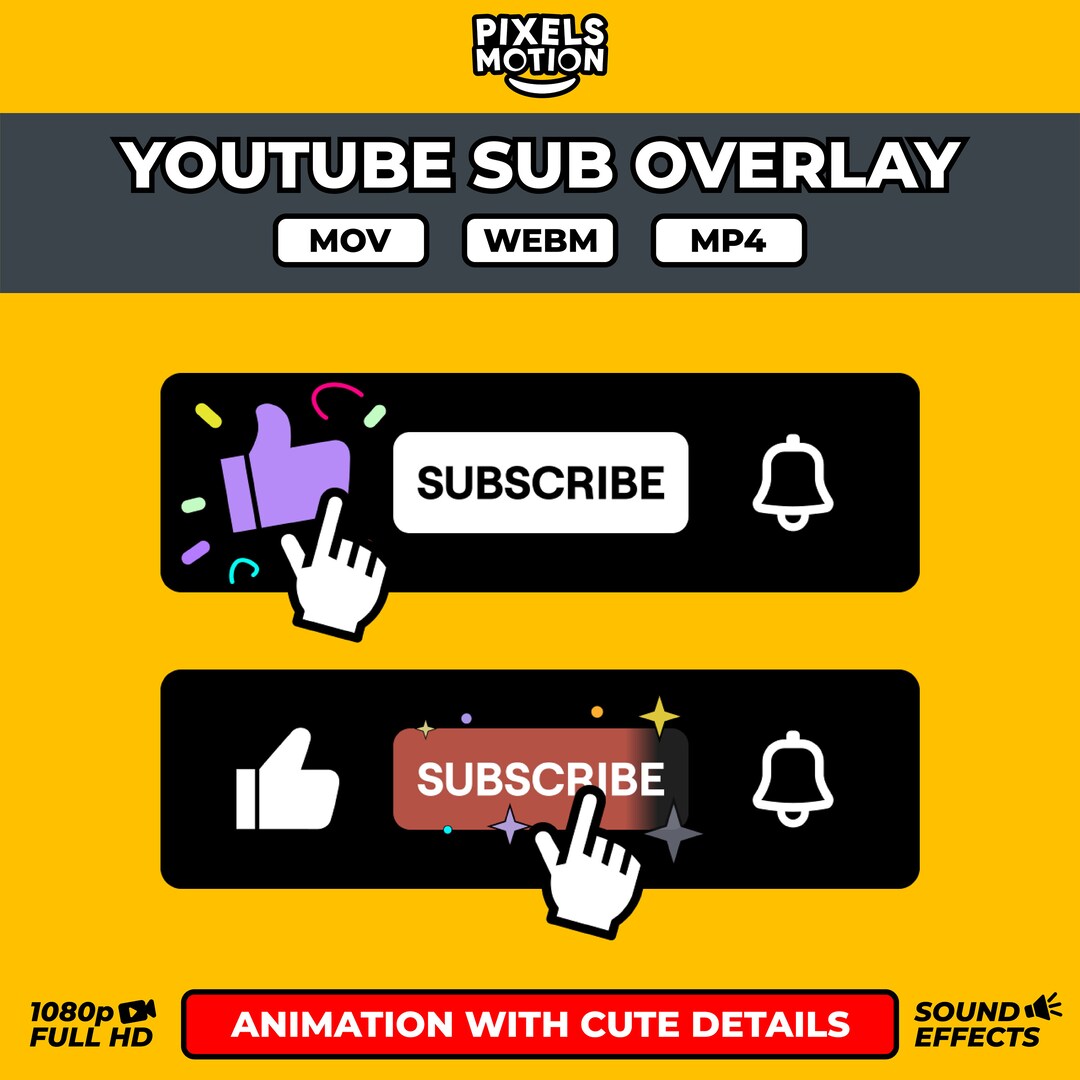 Cute Animated Like and Subscribe Button | Youtube & Twitch Stream ...