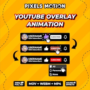 Animación personalizada del botón de suscripción de YouTube / Superposición del tercio inferior de redes sociales / Estilo 1 (Descarga digital)