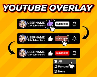 Custom Animated YouTube Like, Subscribe and Bell Button Overlay with integrated special effects to enhance your channel. v4 - Multilingual