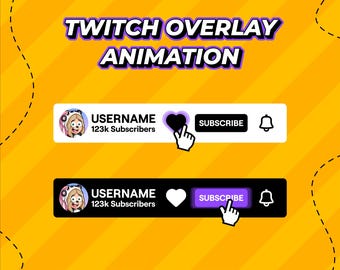カスタム Twitch フォローボタンアニメーション | ソーシャルメディア ロワーサードオーバーレイ | スタイル 11 (デジタルダウンロード)