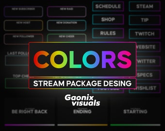 Twitch Overlay package Colours, twitch panels Animated, twitch overlays bundle Colours stream pack, twitch overlay animated