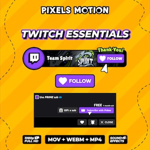 Animación personalizada del botón de seguimiento de Twitch / Superposición del tercio inferior de redes sociales / Paquete (descarga digital)