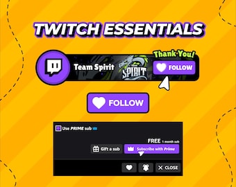 カスタム Twitch フォローボタンアニメーション | ソーシャルメディア ロワーサードオーバーレイ | パッケージ（デジタルダウンロード）