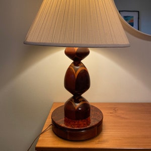 Vintage Mahogany, Maple and Walnut Hand Turned Wood Table Lamp