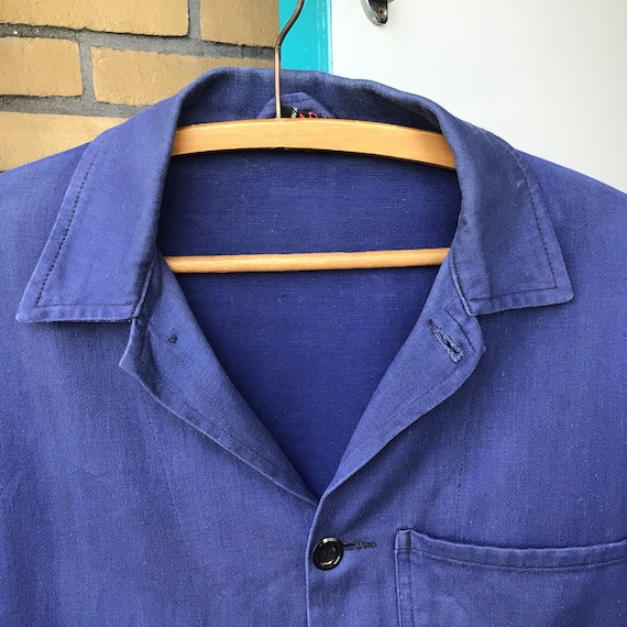 Vintage French Blue Workjacket w. Rare Belted Bac… - image 3