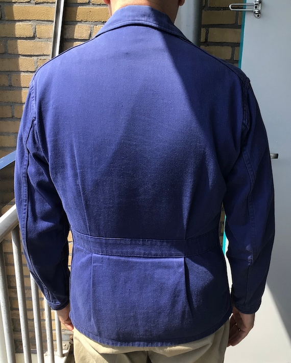 Vintage French Blue Workjacket w. Rare Belted Bac… - image 1