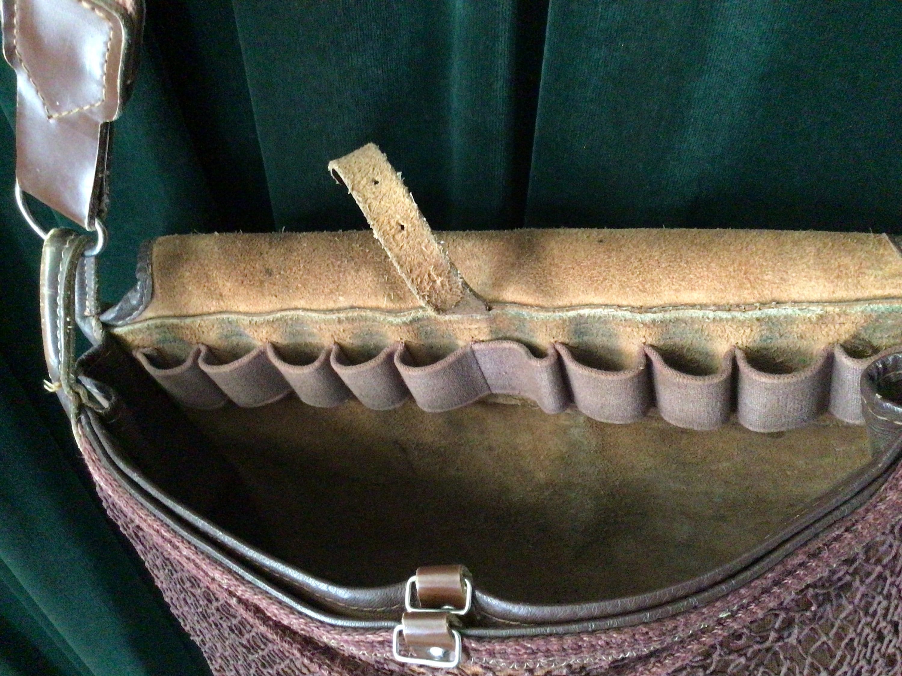 Vintage French Leather Hunting Bag 1950s Gibecière Gamebag Fishing Bag