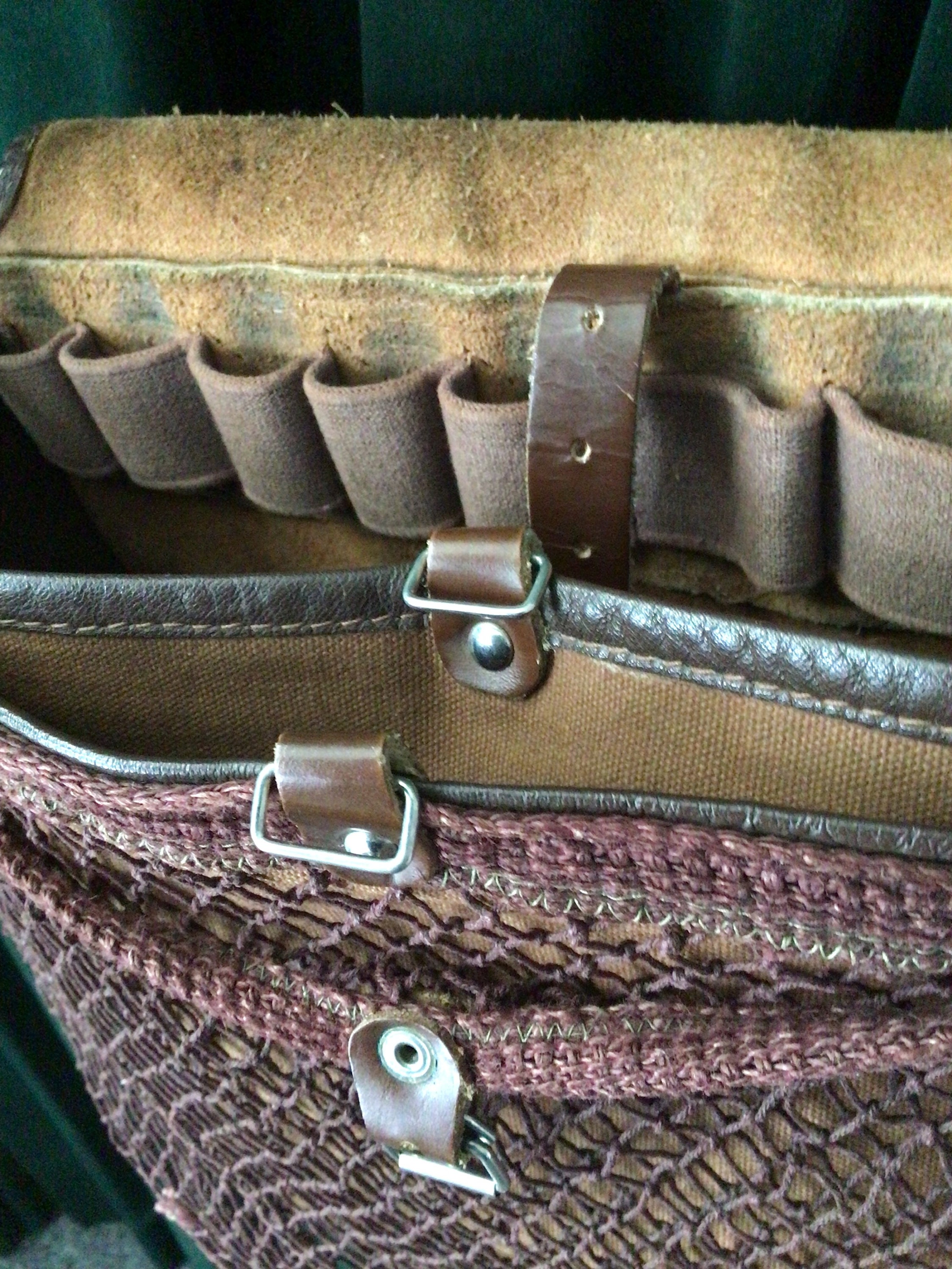 Vintage French Leather Hunting Bag 1950s Gibecière Gamebag Fishing Bag