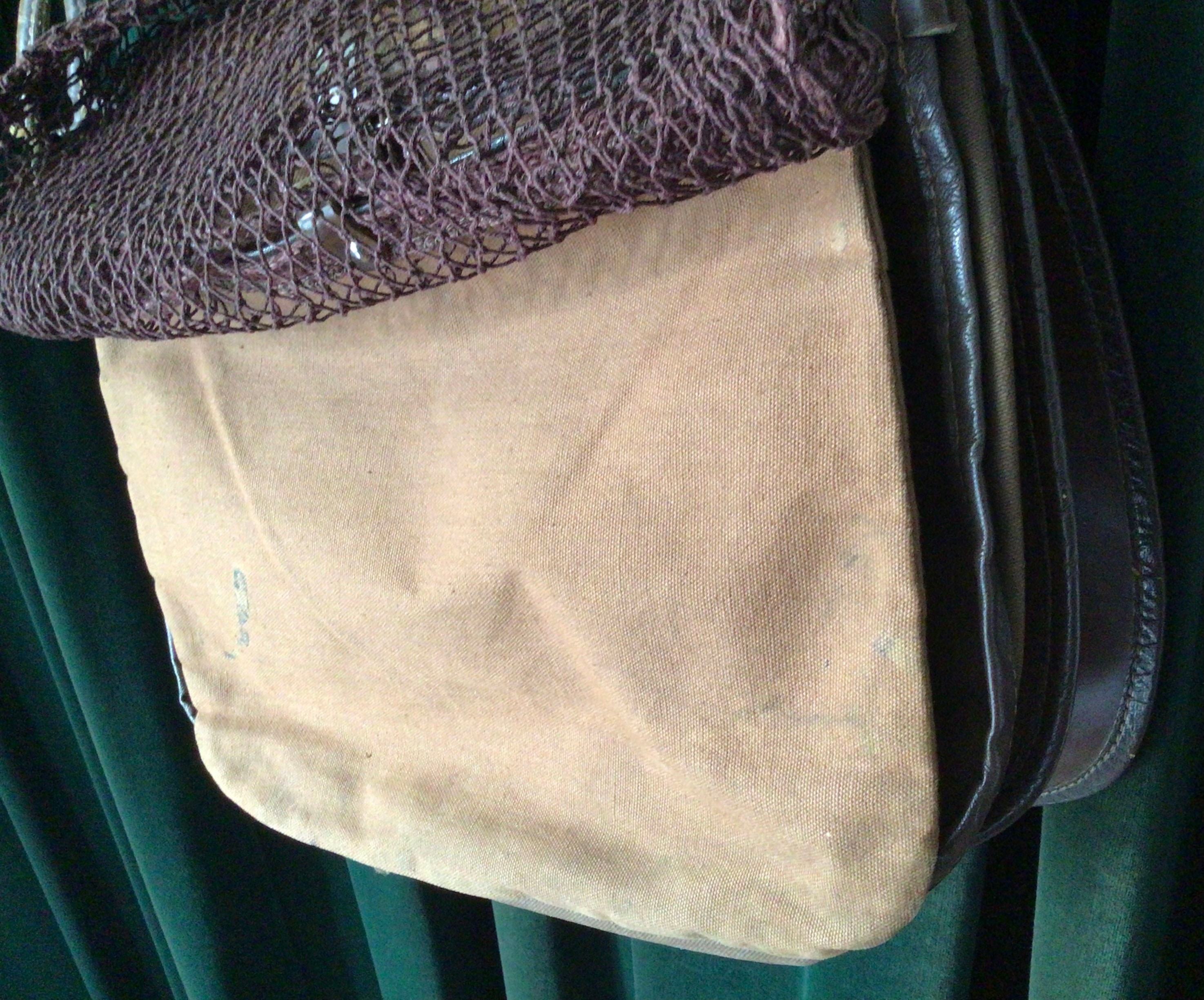 Vintage French Leather Hunting Bag 1950s Gibecière Gamebag Fishing Bag