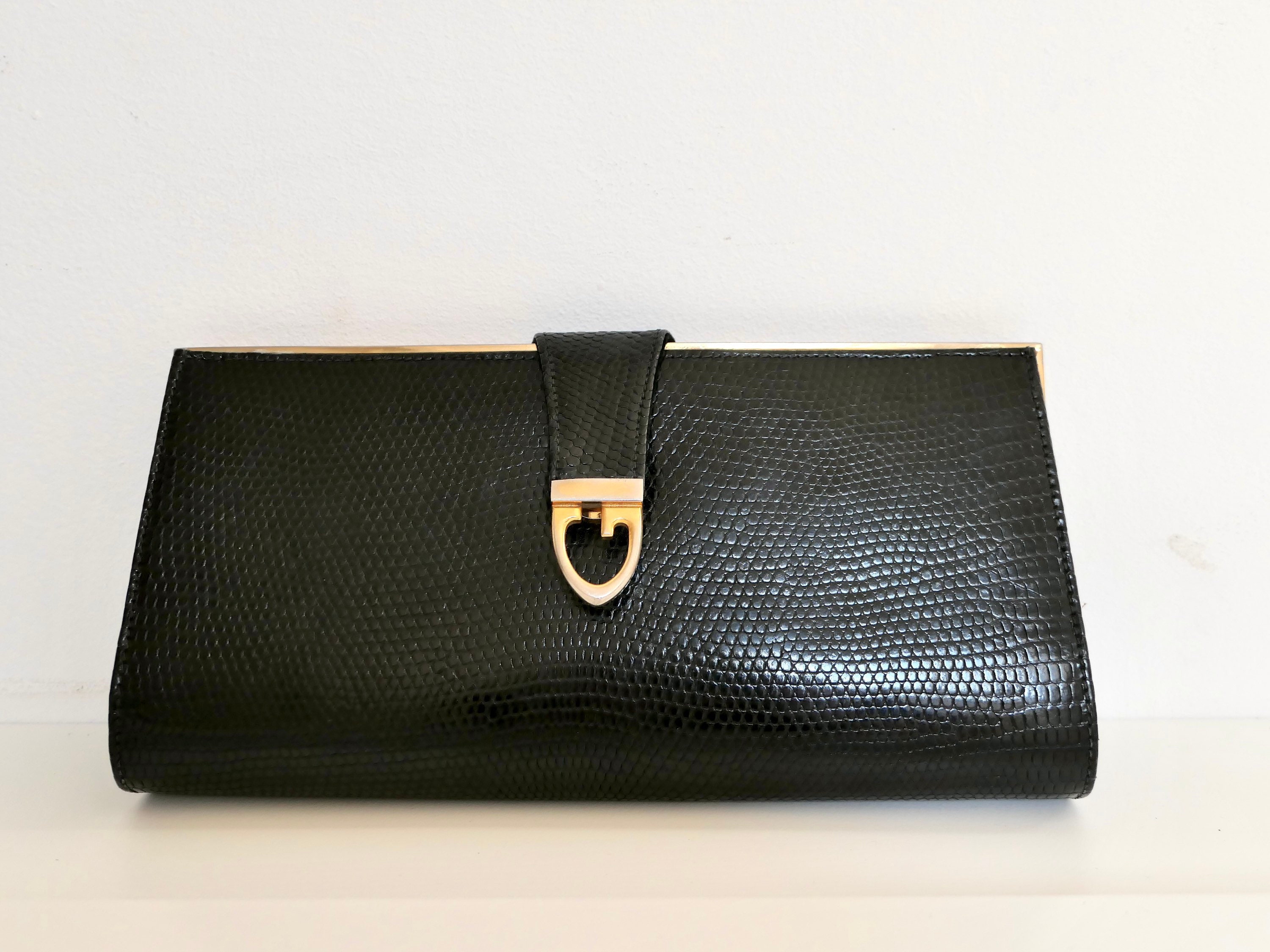 Gucci Vintage 1970s Black Lizard Skin Clutch Bag – Amarcord Vintage Fashion