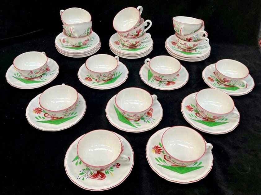 Important Service à Café en Faïence de St Clément Luneville Décor Coq