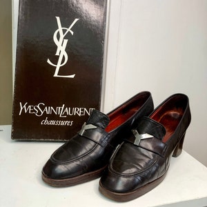 Yves Saint Laurent Vintage Square Heel Moccasin Shoes in Dark
