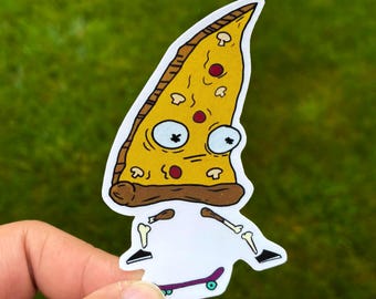 Skateboarding Pizza Glossy Vinyl Sticker