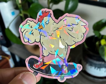 Skating Chicken Holographic Vinyl Sticker