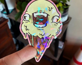 Screaming Ice Cream Sticker Holographic Vinyl Sticker