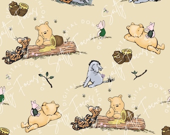Vintage Winnie the Pooh Seamless Pattern, Pooh and Friends (Digital File)