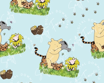 Classic Winnie the Pooh Seamless Pattern, Spring Design (Digital Download)